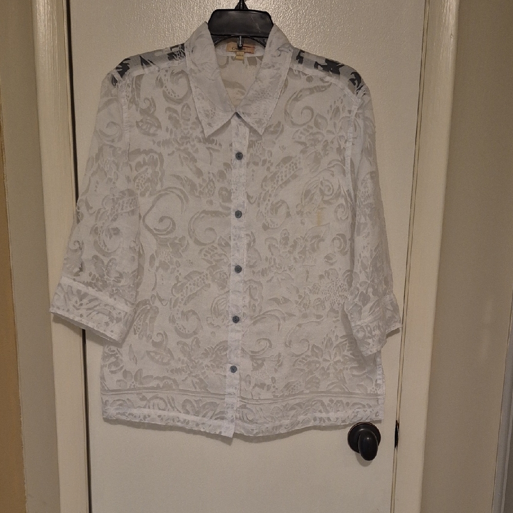 Choices White Textured Lace Topsz L